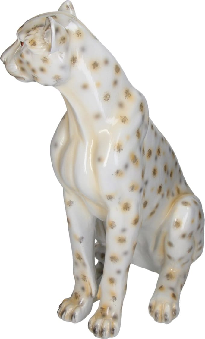 HD Collection Ornament Leopard Polyresin White 34.5x22x46.5cm
