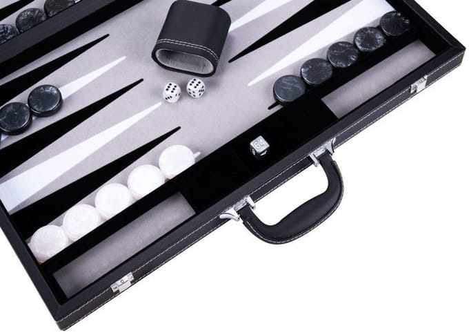 Backgammon 21 pouces - Jeu de société - Haute qualité - dés et jetons nacrés - gris noir et blanc wit