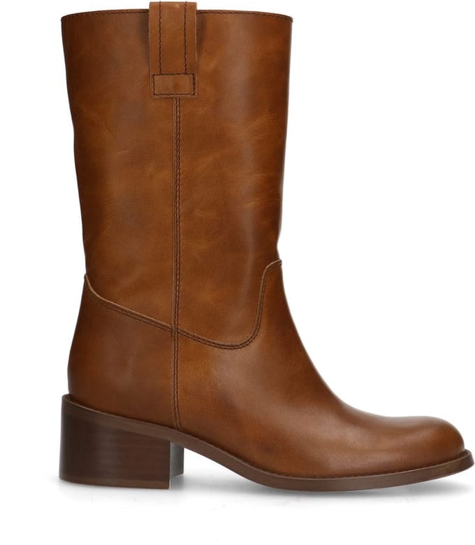 Manfield - Dames - Cognac leren laarsjes - Maat 42