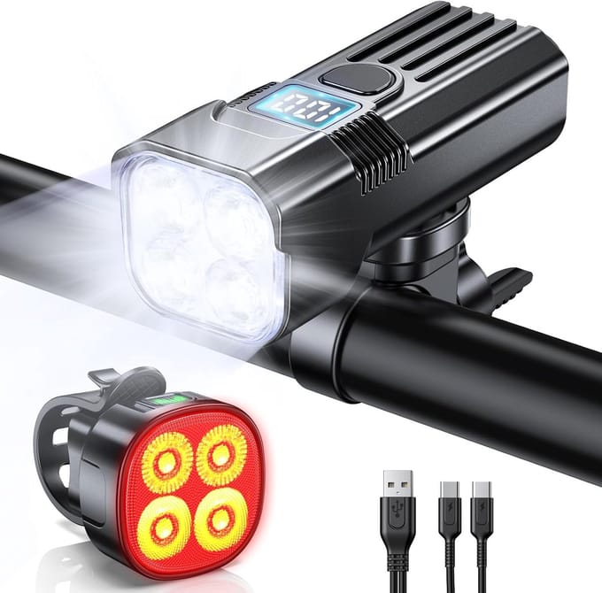 Fietsverlichting Set - Voor en Achter - Veilig Fietsen - 2000 Lumen Helderheid - IP65 Waterdicht - Zwart