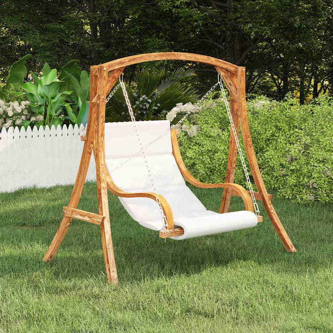 vidaXL - Schommelstoel - zonder - schommelframe - met - kussen - gebogen - hout