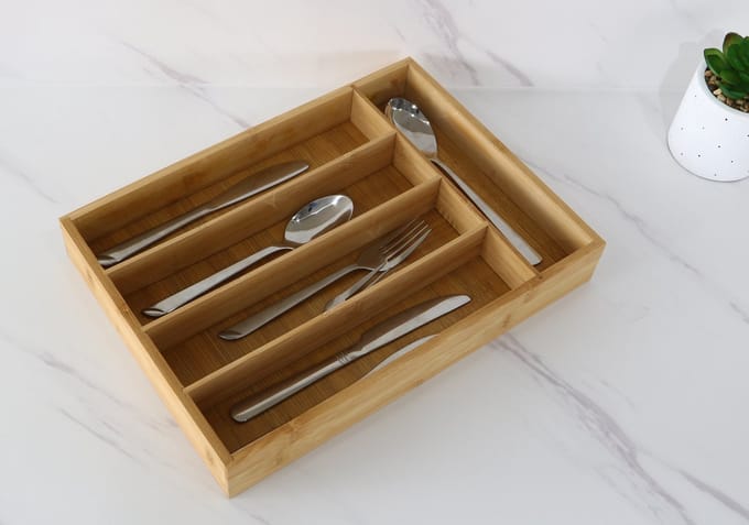 Cheffinger Bestekbak - Bamboe - 35x25x5cm - 5 Vaks - Besteklade