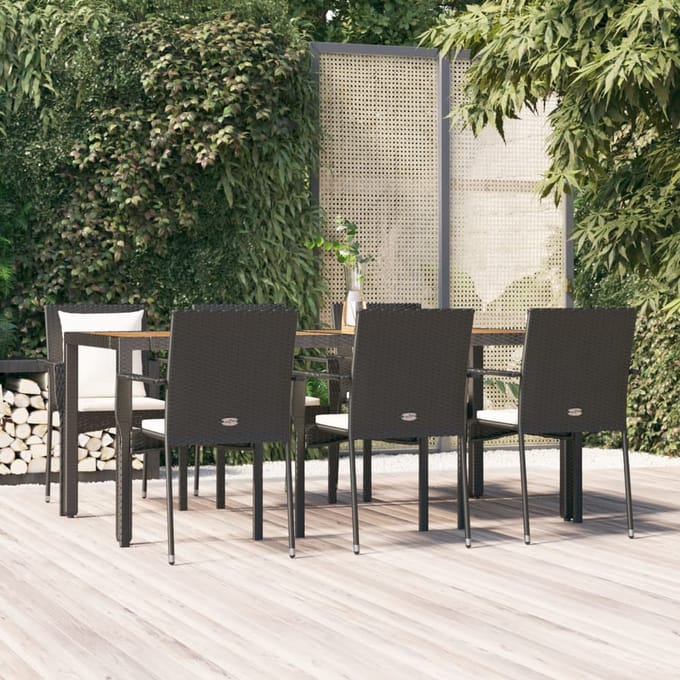 vidaXL - 7-delige - Tuinset - met - kussens - poly - rattan - zwart