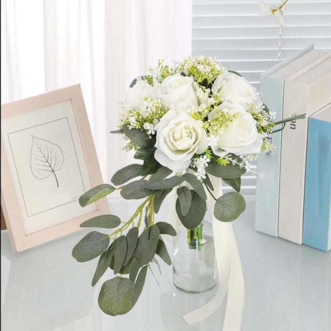 Bruidsboeket - Bloemenarrangement - Bruiloft Accessoire - Handgemaakt Decoratief - 27x30x7 cm
