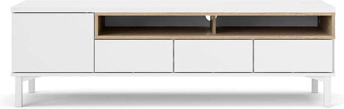 Roomers TV-meubel 1 deur, 3 lades, 2 planken wit eiken decor structuur.