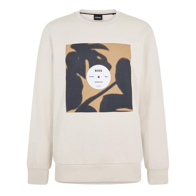 Boss Soleri 88 geribbeld sweatshirt met ronde hals voor heren (Crème)