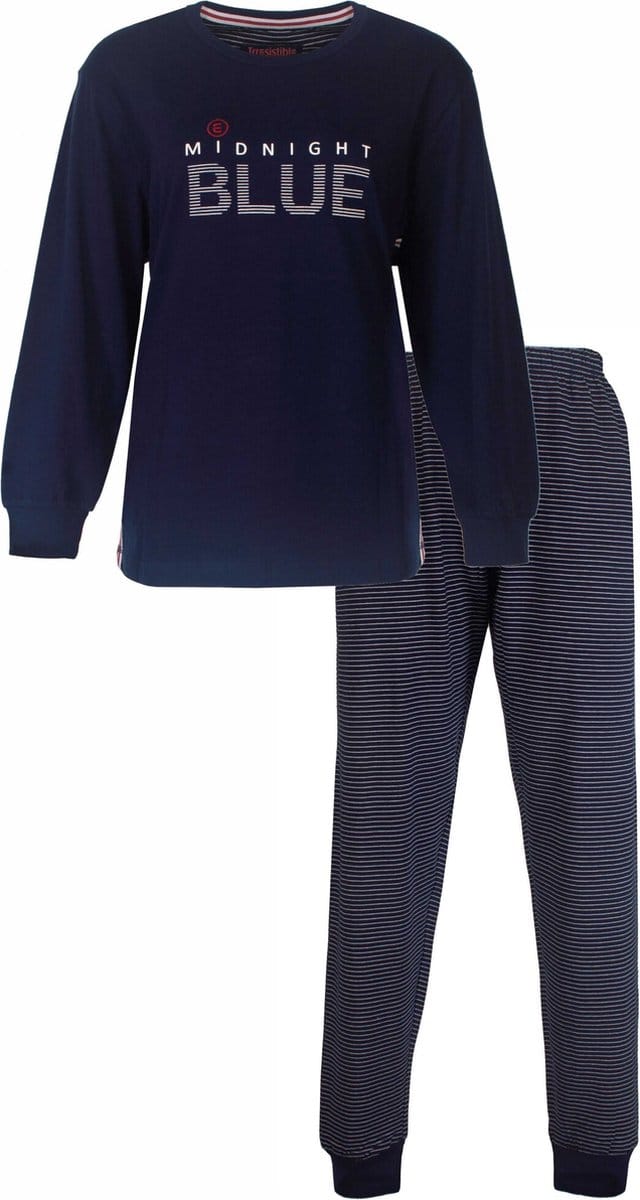 Irresistible Dames Pyjama - Lange Mouwen - Navy Blauw - Maat L