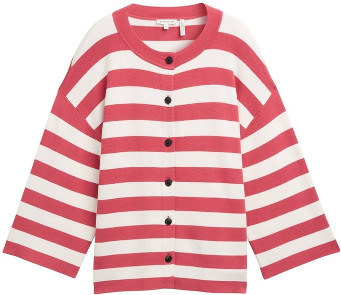 Tom Tailor - Vest met streeppatroon - Maat L - red offwhite block stripe