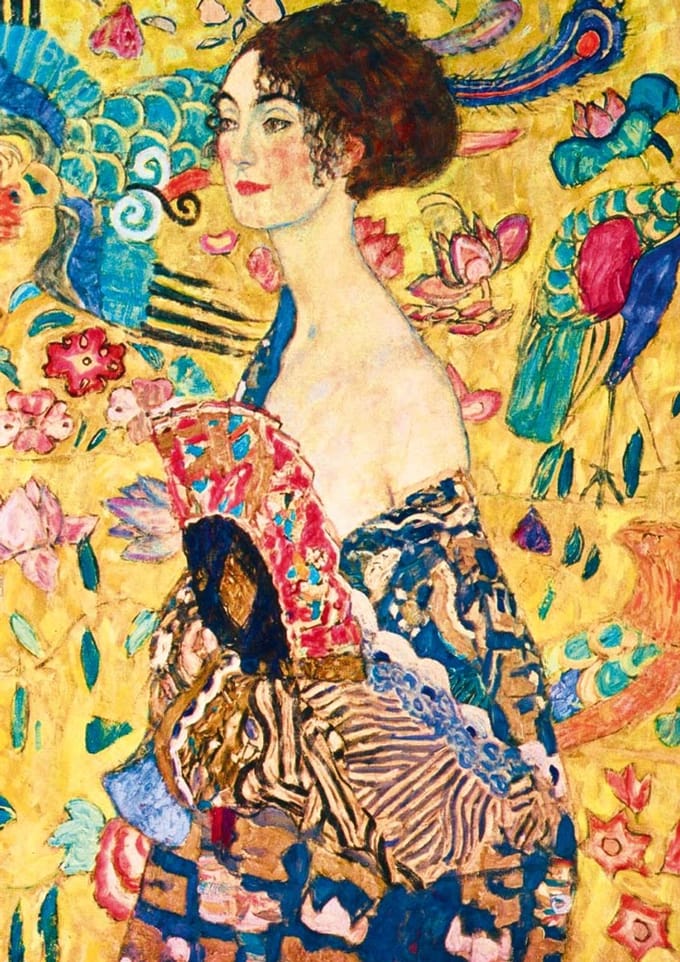 Bluebird Puzzle kunst puzzel Gustave Klimt Lady with Fan 1000 stukjes.