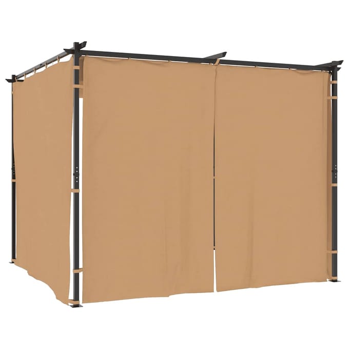 vidaXL - Prieel - met - gordijnen - 3x3 - m - staal - taupe