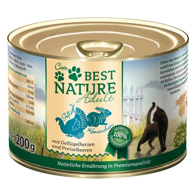 6x 200g Best Nature Cat Adult Gevogelte & Konijn natvoer voor katten