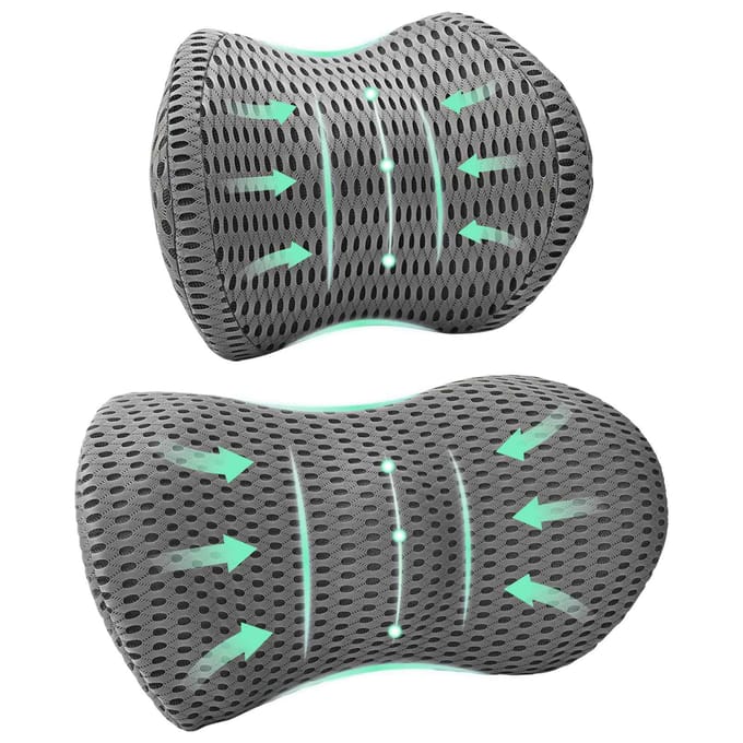 vidaXL - Nek - kussen, - Rugkussen - Grijs - Traagschuim - 47 - x - 24 - x - 12 - cm