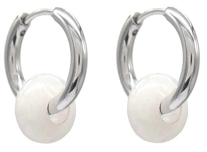 Oorringen met Steen - RVS - 16 mm - Zilverkleurig - Witte Steen