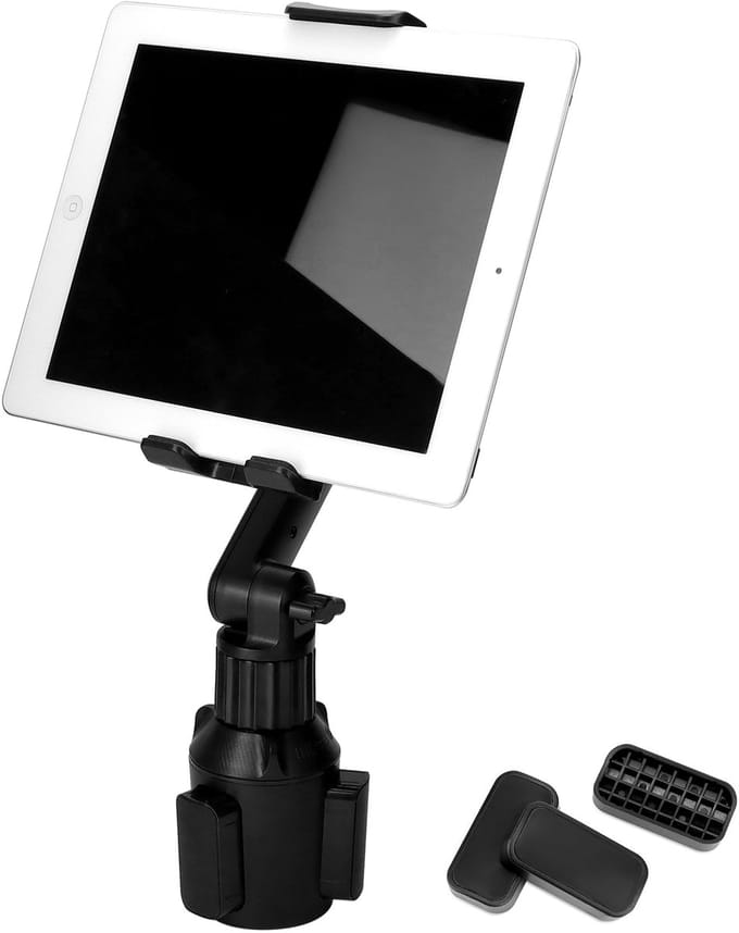 Autotablethouder Smartphonehouder Wordt gemonteerd op autobekerhoudergleuf, uitbreidbare basis 60-110 mm