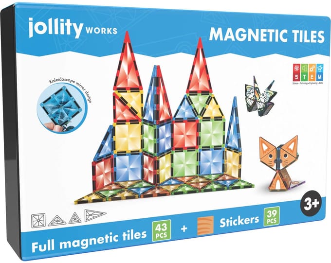 Jollity Works Magnetic Tiles 43 stuks + 39 stickers