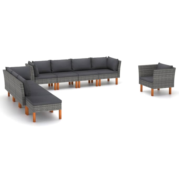 vidaXL - 9-delige - Loungeset - poly - rattan - en - eucalyptushout - grijs