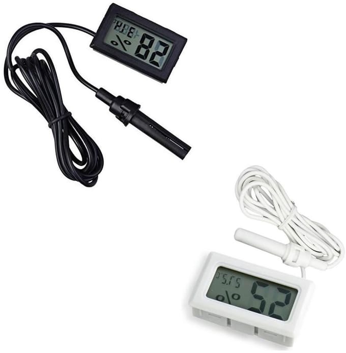 Digitale Hygrometer - Vochtigheidsmeter Temperatuurmeter - Klimaat Bewaken - Met Externe Sonde - 100 cm Kabel - Zwart Wit