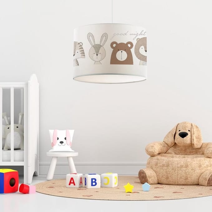 Verstelbare Kinder Hanglamp Wit met Dierenprint - Speelkamer Verlichting