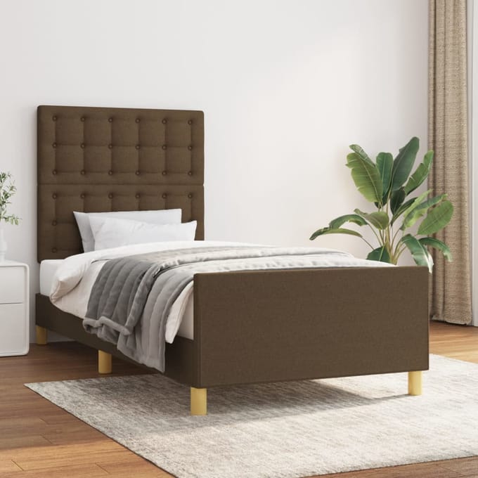 vidaXL - Bedframe - met - hoofdeinde - stof - donkerbruin - 80x200 - cm