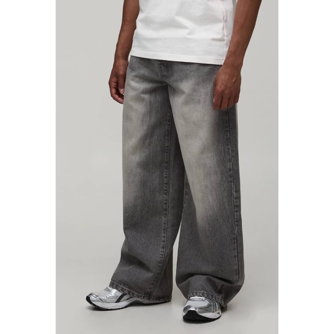 Essential Baggy Fit Rigid Washed Jeans | Stone | Size 46R