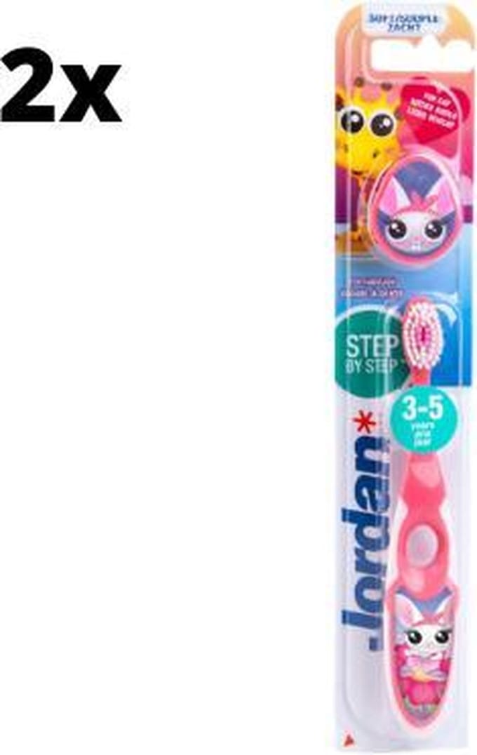 Jordan Tandenborstel Step By Step 3-5 jaar Roze/Geel - 2 stuks