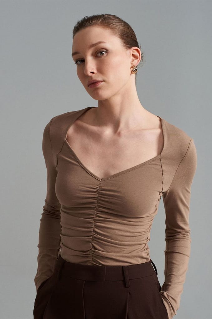 Slim Fit V-hals Jersey Blouse