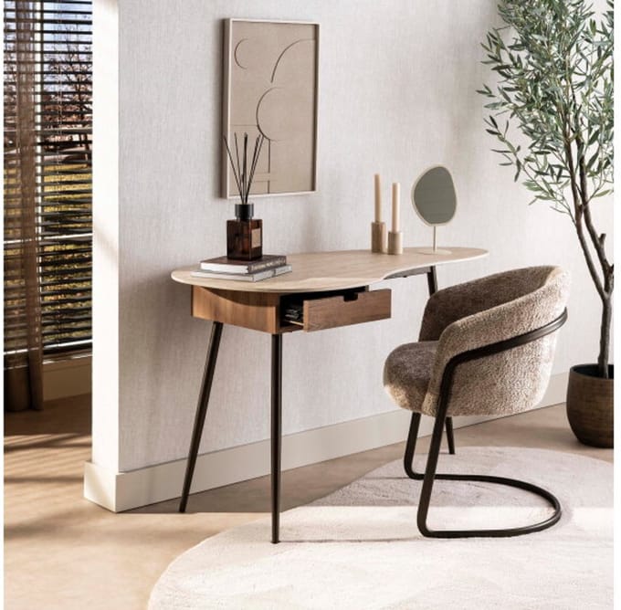 Kaptafel Travino organisch - travertin keramiek - 127x62x77 cm - Japandi
