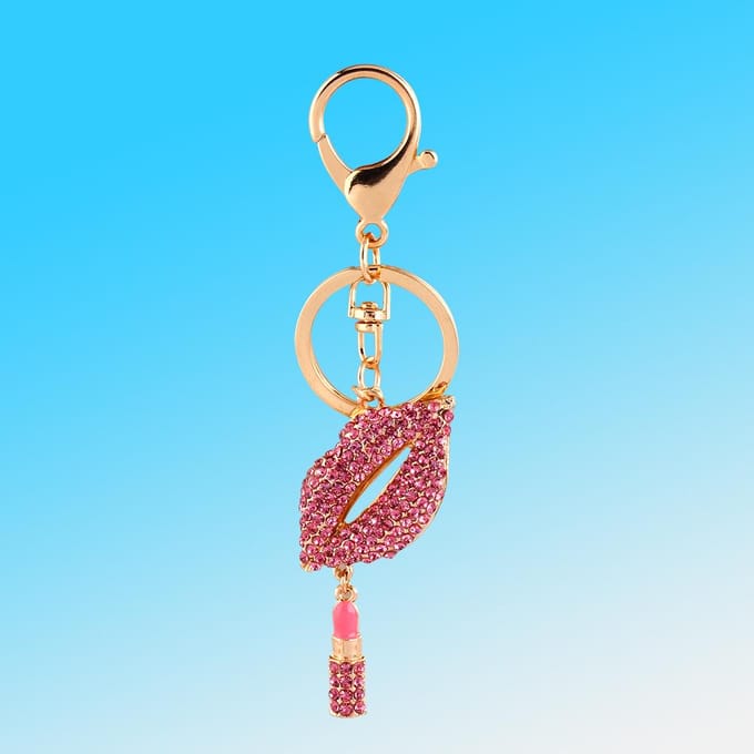 Sexy Lippenstift Lippen Sleutelhanger Strass Kristal Tas Charm Decoratie black