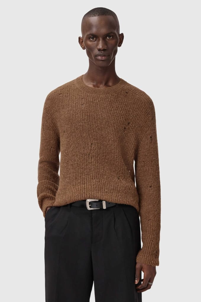AllSaints Edgin Crew Cider Brown Maat: S | Sweaters Outlet | Heren | Bruin