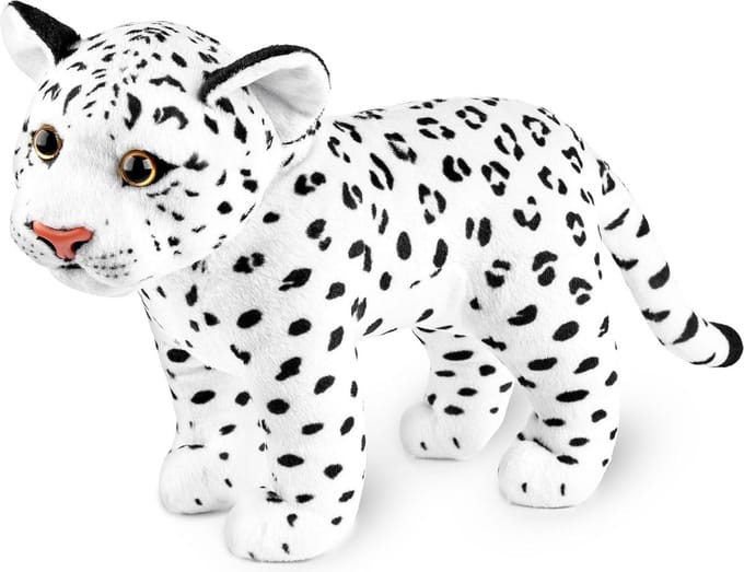 BRUBAKER Luipaard Knuffel - 30 cm Knuffeldier - Baby Pluche Knuffel, Grote Kat, Staand - Kinderen Pluche Knuffel - Wit