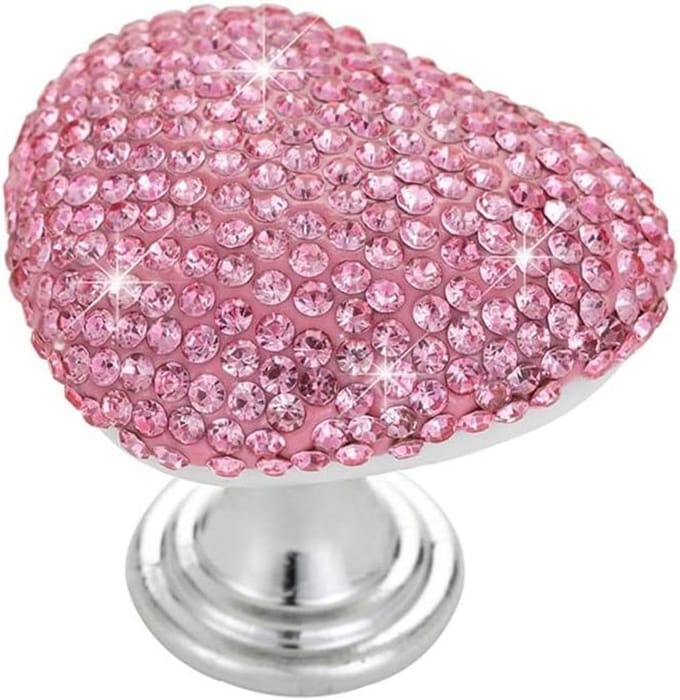 Toilet Flush Knop - Harten Knop - Nail Protection - Crystal Design - 5 cm - Roze