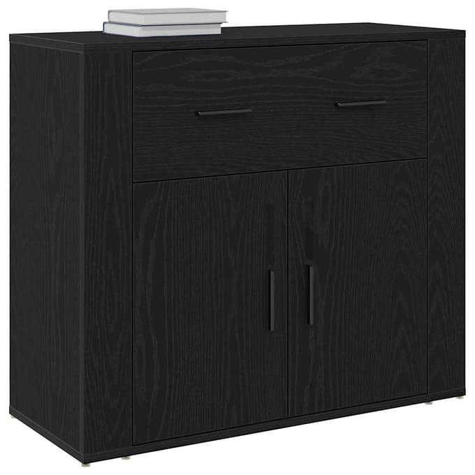 vidaXL - Dressoir - Zwart - Eiken - 80 - x - 33 - x - 70 - cm - Bewerkt - hout