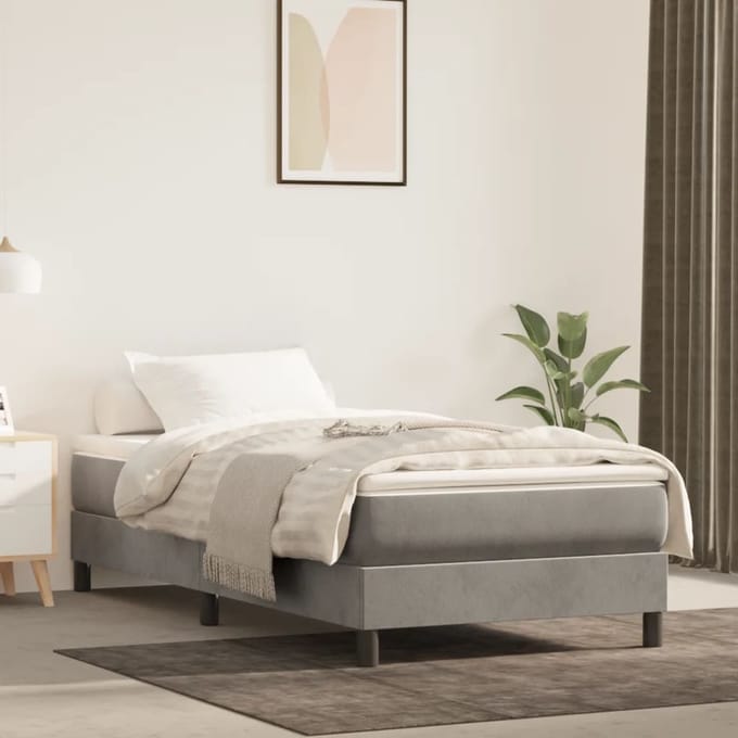 vidaXL - Boxspring - bed - 90x190 - cm - fluweel - lichtgrijs