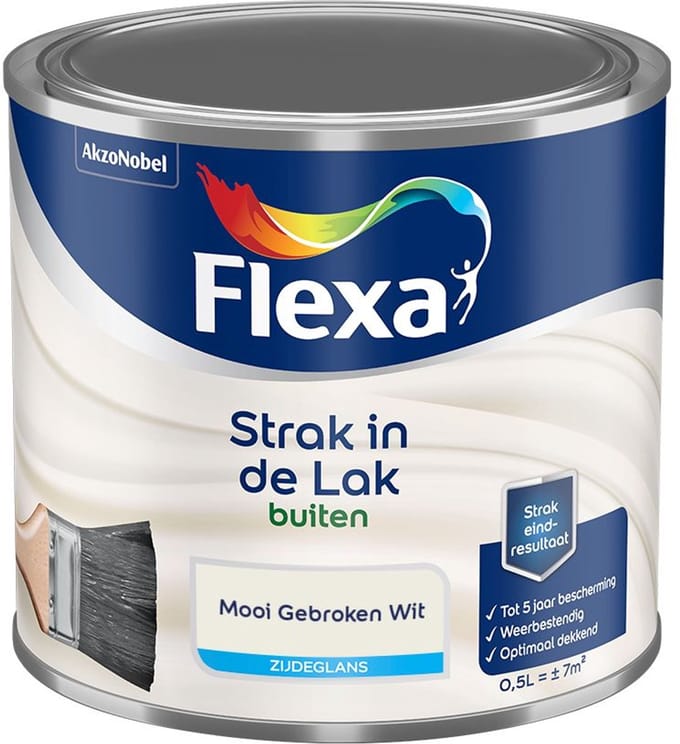 Flexa - Strak In De Lak Buitenlak Zijdeglans - Mooi Gebroken Wit - Mengverf - 500 Ml
