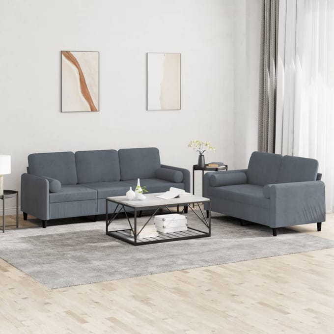 vidaXL - 2-delige - Loungeset - met - kussens - fluweel - donkergrijs