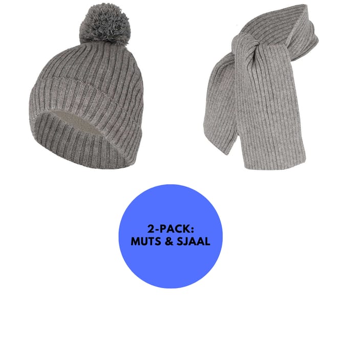 Baby Sjaal & Muts - Set - Ribbed - Licht Grijs / 1-2 Jaar