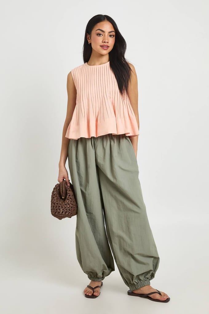 boohoo Dames Linnen-look Geplisseerde Top | Abrikoos | Maat: 38