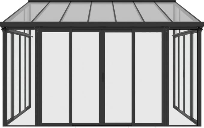 Aluminium Overkapping / Serre - Grijs - Incl. Zijwanden & Schuifdeur