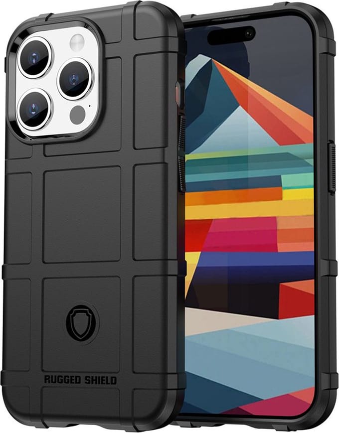 MobyDefend Hoesje - Geschikt voor iPhone 15 Pro - Rugged Shield TPU Backcover - Zwart