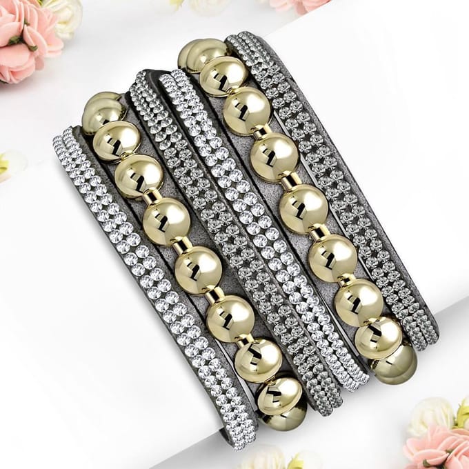 Montebello Armband Aida Grey - Leer - Bolletjes - 20cm