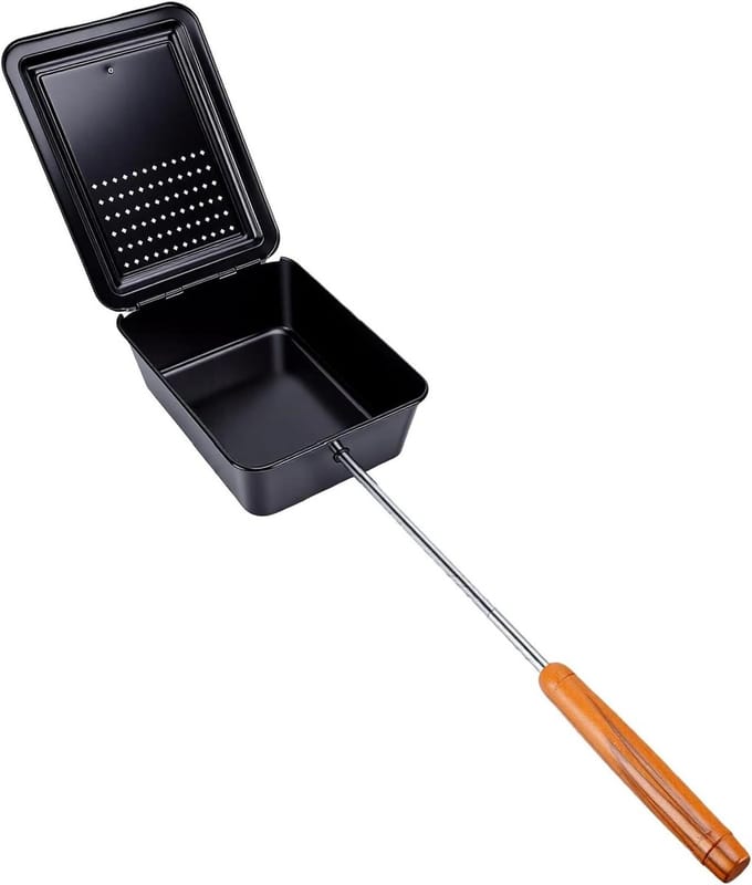 Popcorn Pan - Popcorn Maker - Kampvuur Snacks Maken - Antiaanbaklaag - 42 cm Handvat - Zwart