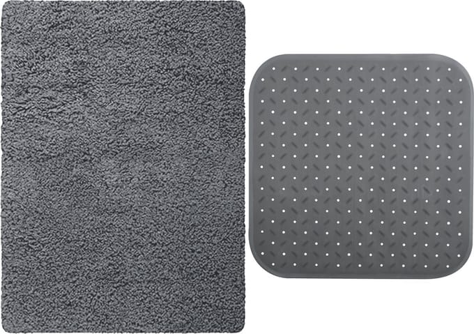 MSV Douche anti-slip/droogloop matten - Venice badkamer set - rubber/microvezel - donkergrijs