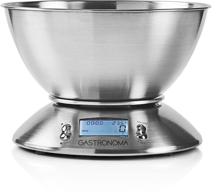 Gastronoma 18310021 - Digitale keukenweegschaal - RVS - Afneembare kom - Timer - Temperatuursensor - LCD-display