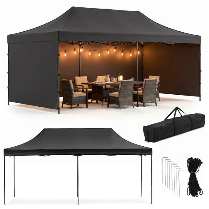 Springos Partytent - 600x300x310xcm - Hoogte Verstelbaar - PVC - Polyester - Harmonica- Frame - Zwart