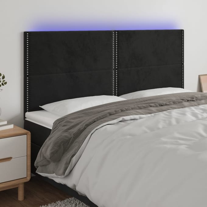 vidaXL - Hoofdbord - LED - 200x5x118/128 - cm - fluweel - zwart