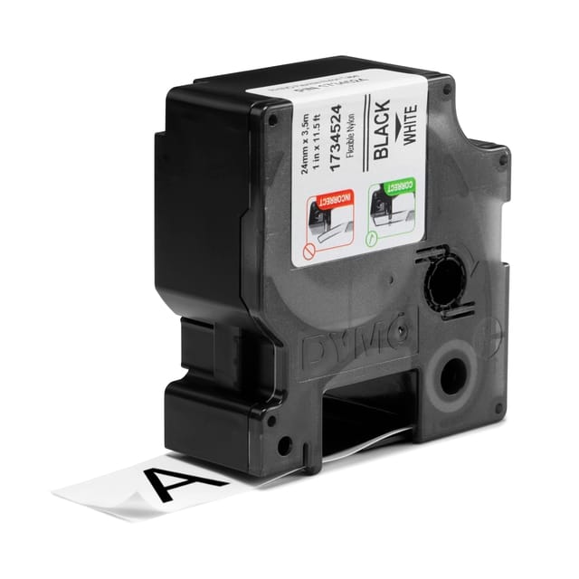 DYMO Rhino industriële Flexibele Nylon Labels | 24 mm x 3,5 m | zwarte afdruk op wit | zelfklevende labels voor Rhino & LabelManager labelprinters