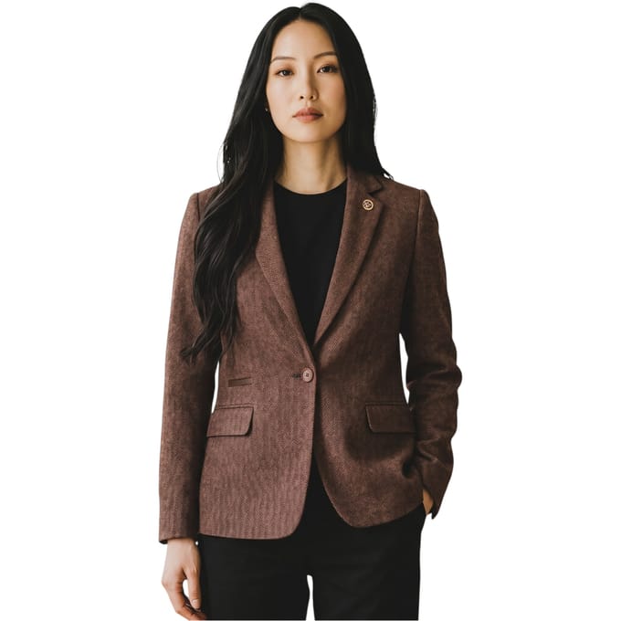 Dames roestbruine wollen Tweed Herringbone geruite blazer - WS-1