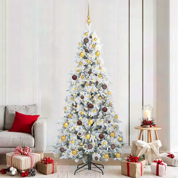 vidaXL - Kunstmatige - Hinged - Kerstboom - met - 300 - LED - Wit - 210 - cm - PE - en - PVC