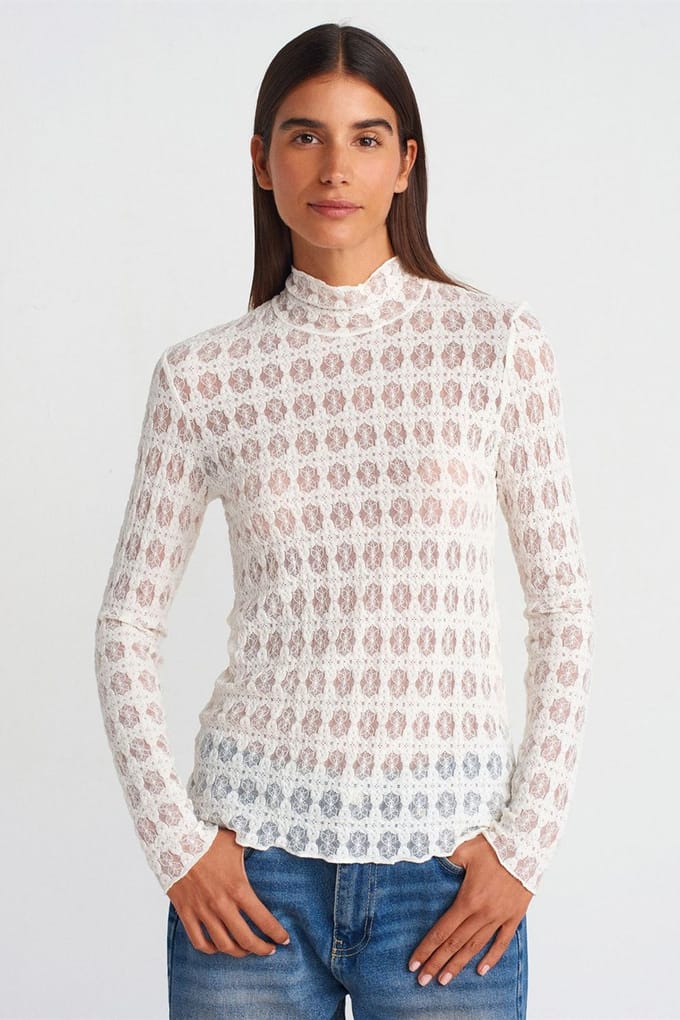 Slim Fit Kanten Turtleneck Blouse
