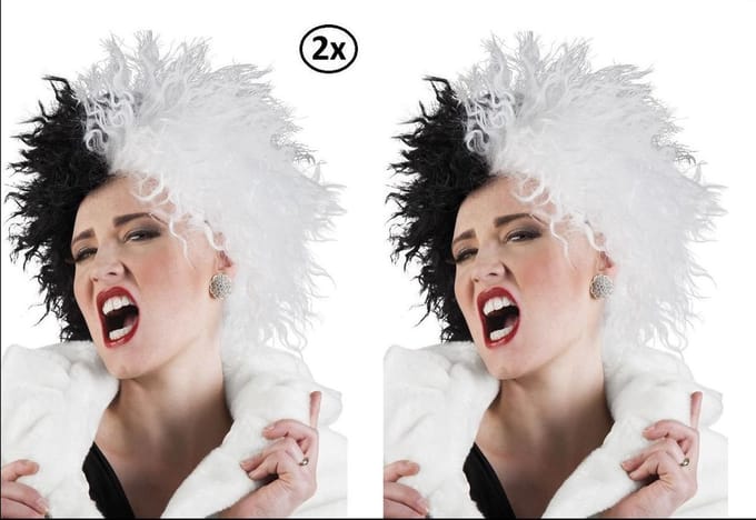 2x Pruik black and white